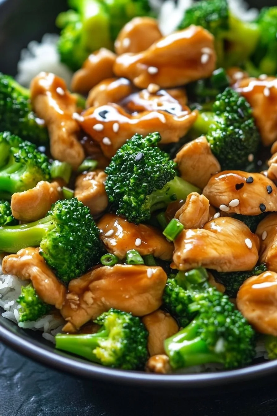 Delicious Chinese chicken and broccoli stir fry in a vibrant dish