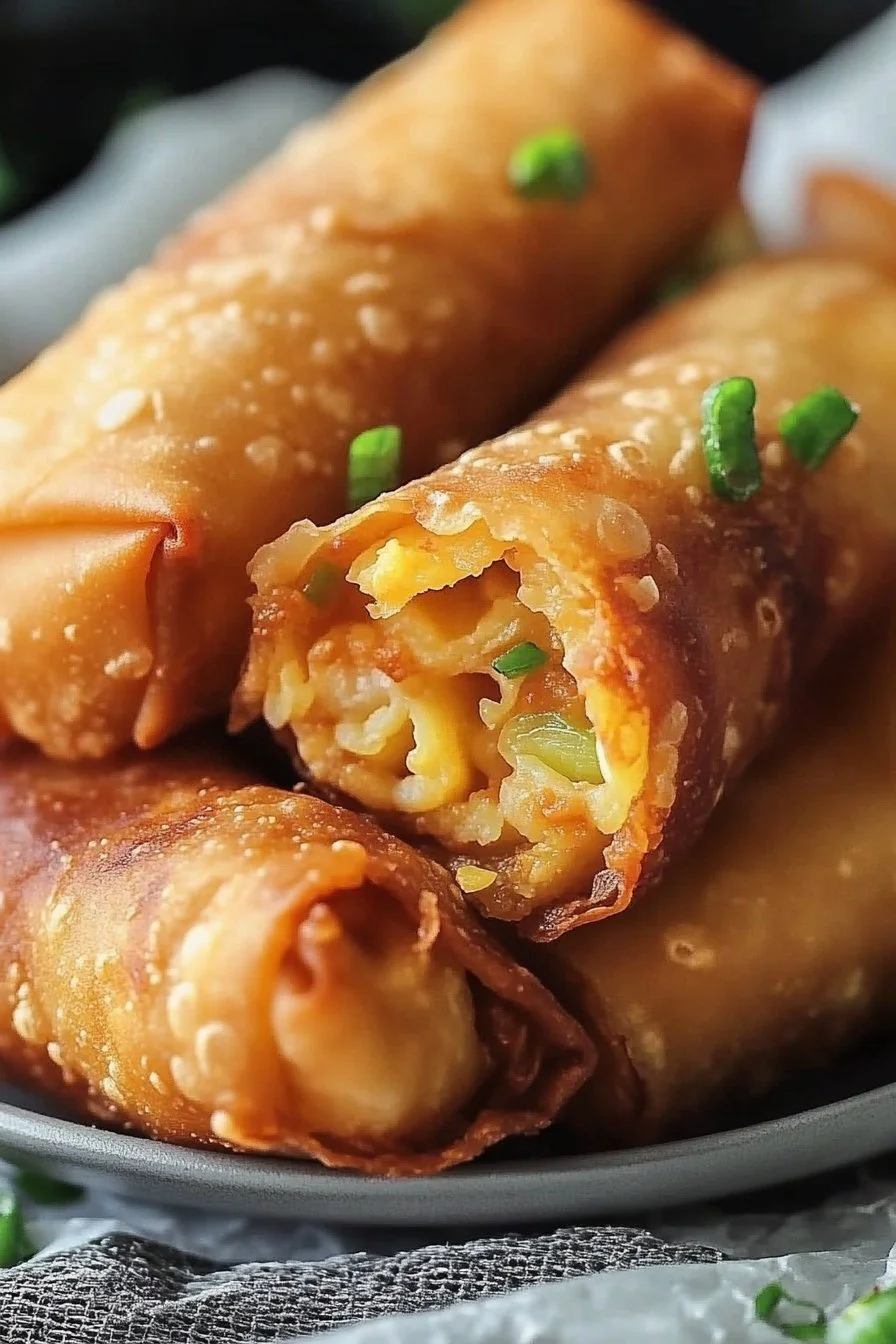 Delicious Irish Egg Rolls filled with savory ingredients, served as a tasty snack.