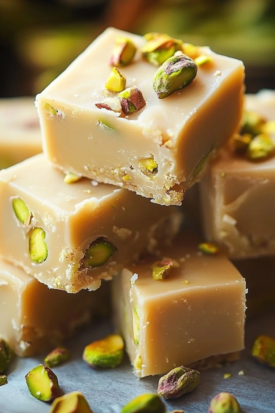 Delicious Italian Amaretto Pistachio Fudge with nuts