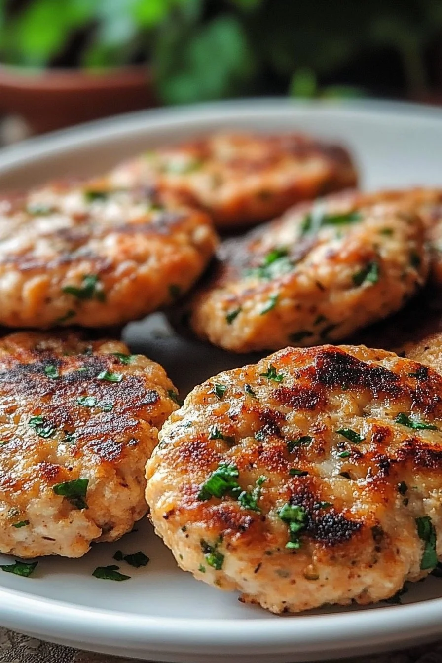 Delicious Mediterranean Chicken Patties garnished with herbs and served on a plate.