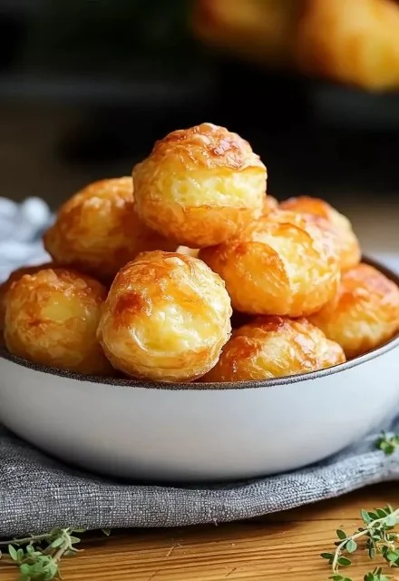 A plate of delicious mini cheese puffs, golden and crispy, perfect for snacking.