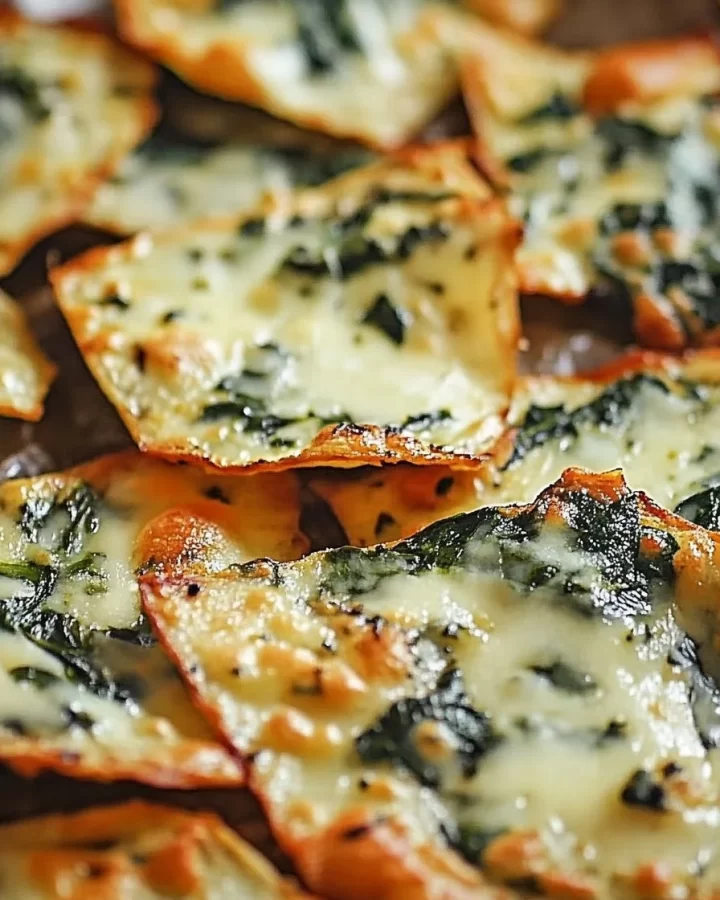 Spinach dip cheese crisps served on a platter for a delicious appetizer