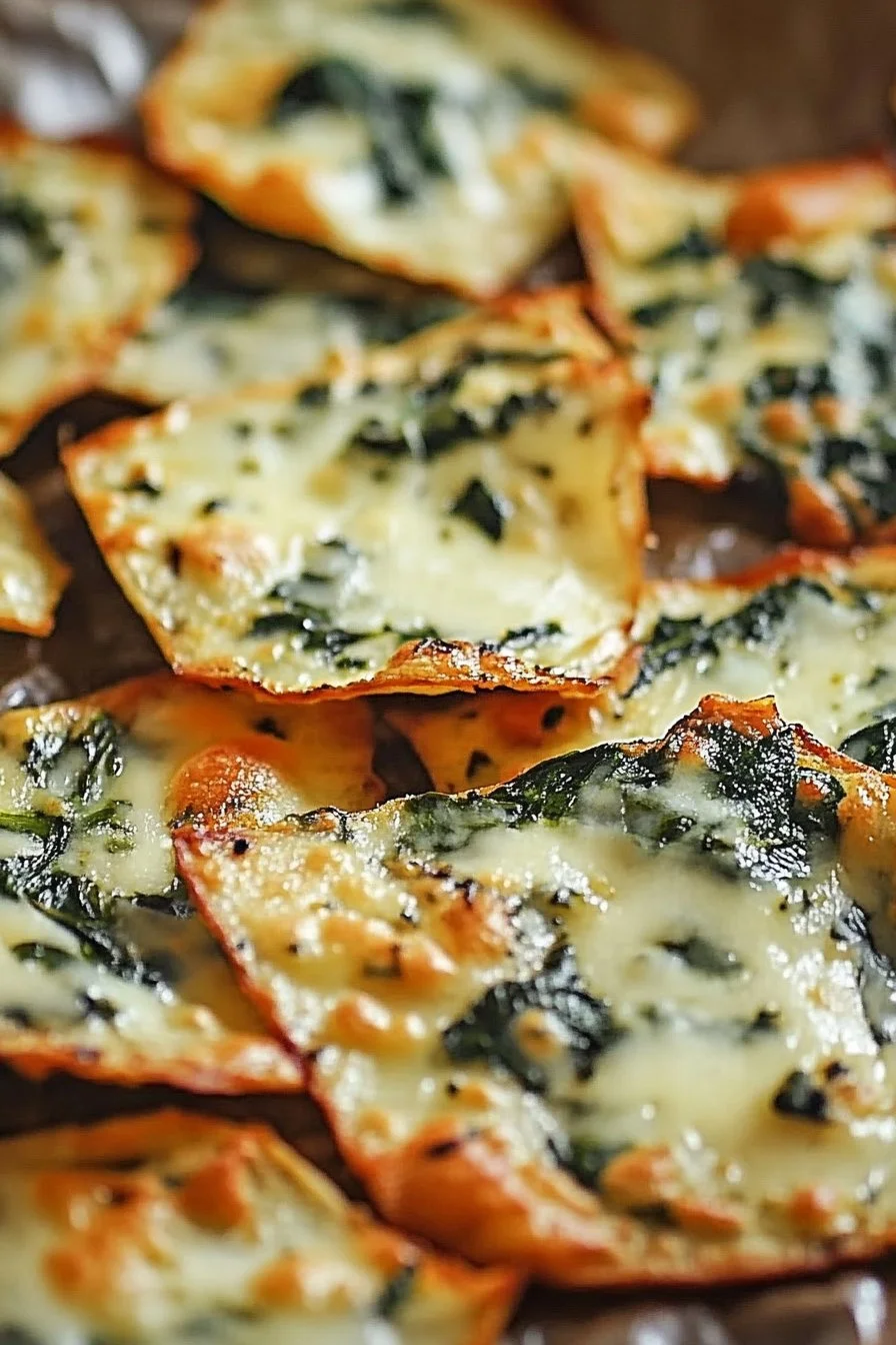 Spinach dip cheese crisps served on a platter for a delicious appetizer