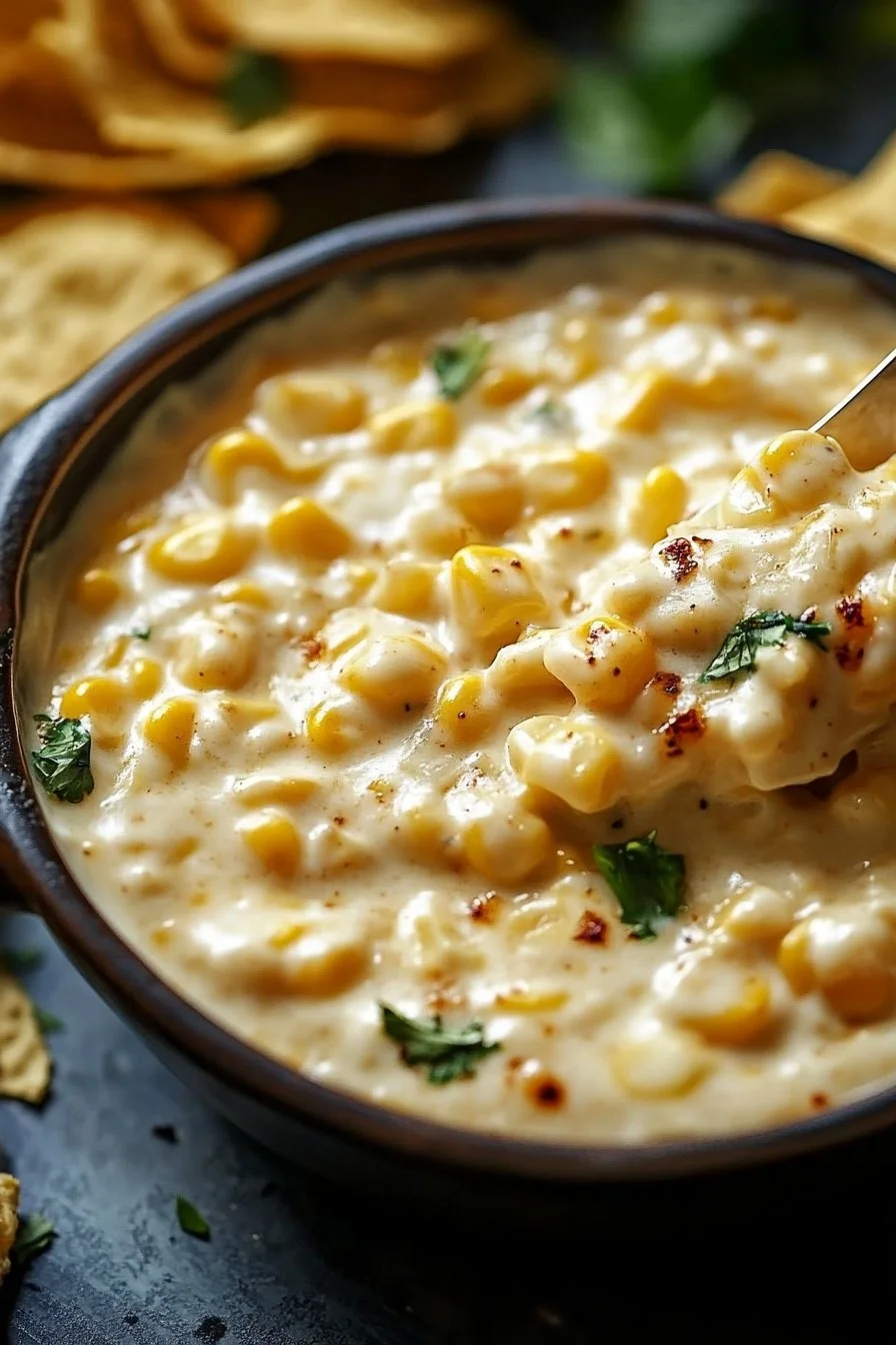 Delicious Street Corn Cheese topped with cilantro and chili powder.