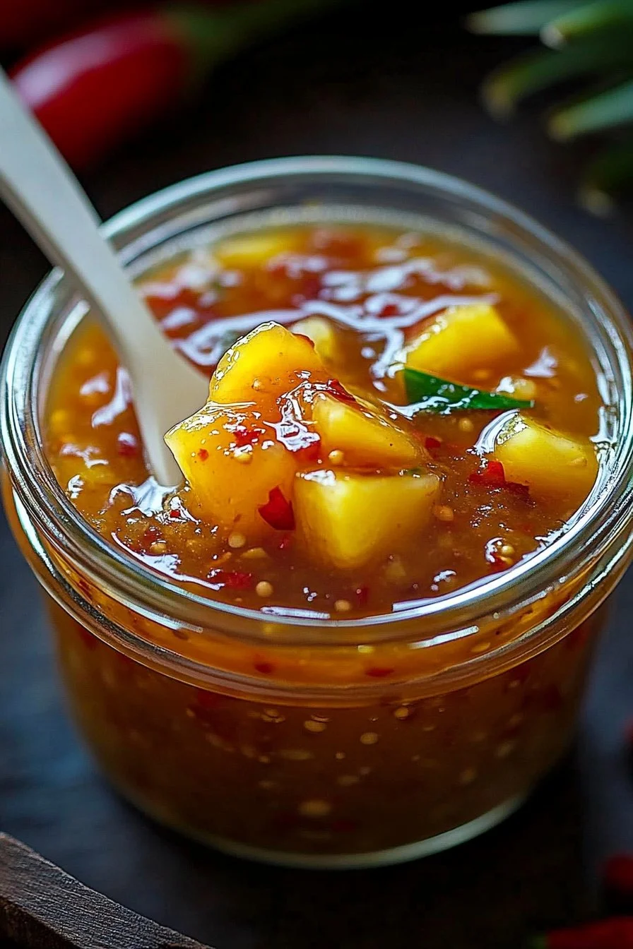 Bowl of Sweet Chili Pineapple Sauce ready for dipping or drizzling on dishes