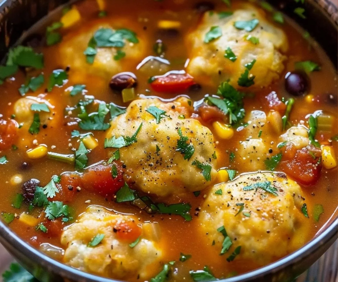 Delicious tamale soup topped with savory tamale dumplings