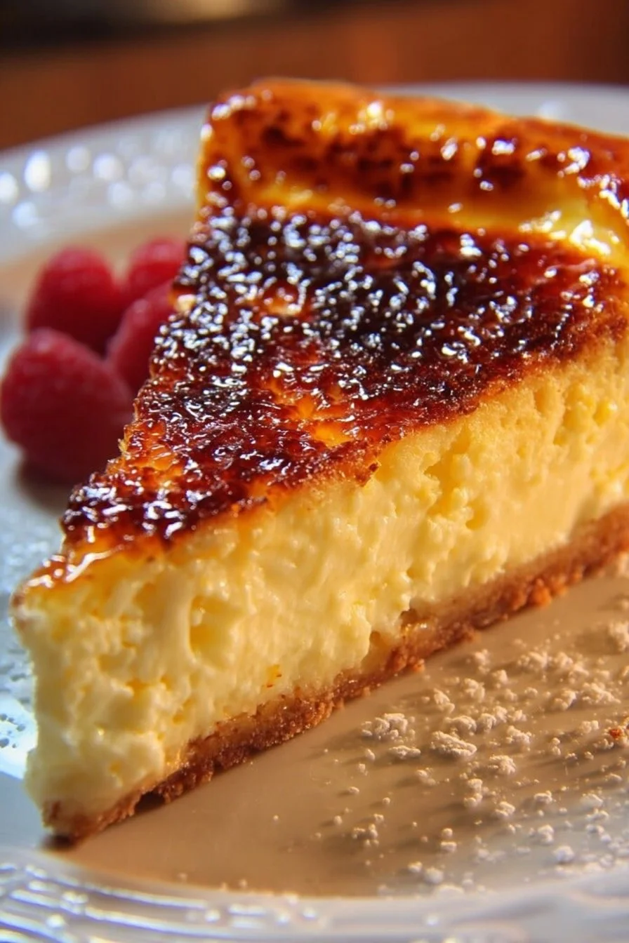 Delicious Crème Brûlée Cheesecake with caramelized top and creamy filling