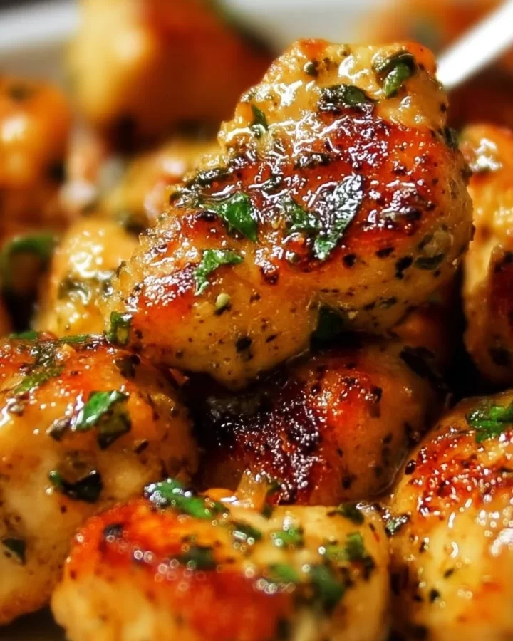 Delicious Garlic Butter Chicken Bites served on a plate