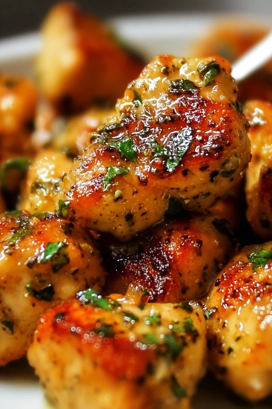 Delicious Garlic Butter Chicken Bites served on a plate
