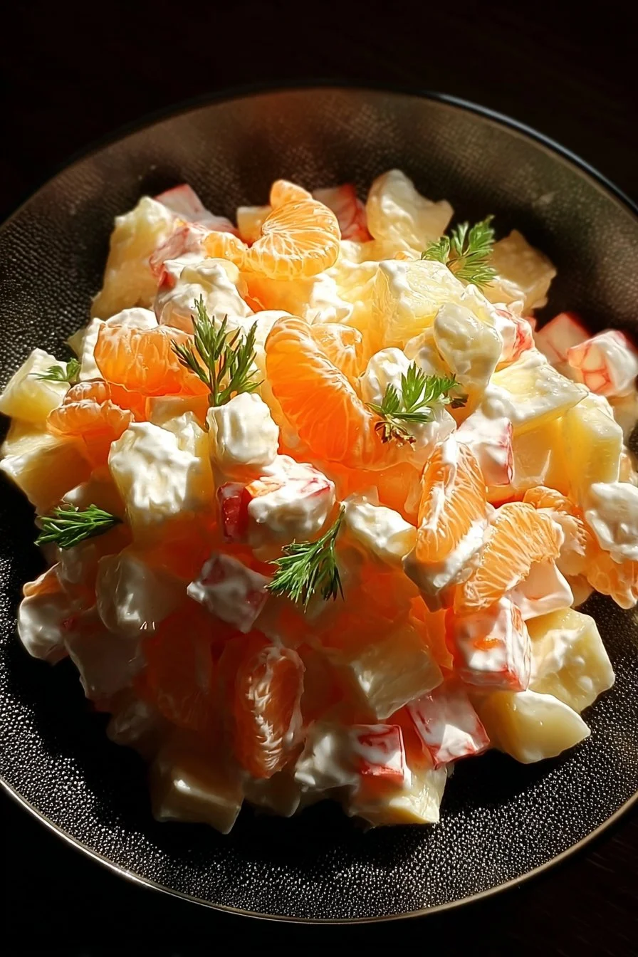 A colorful 5 Cup Salad featuring a mix of fruits and vegetables in a serving cup.
