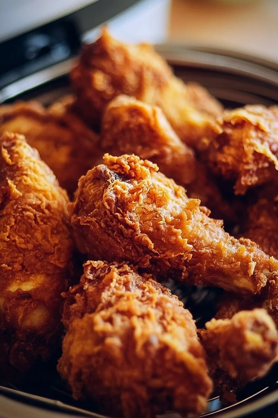 Delicious air fryer fried chicken served on a plate with dipping sauces
