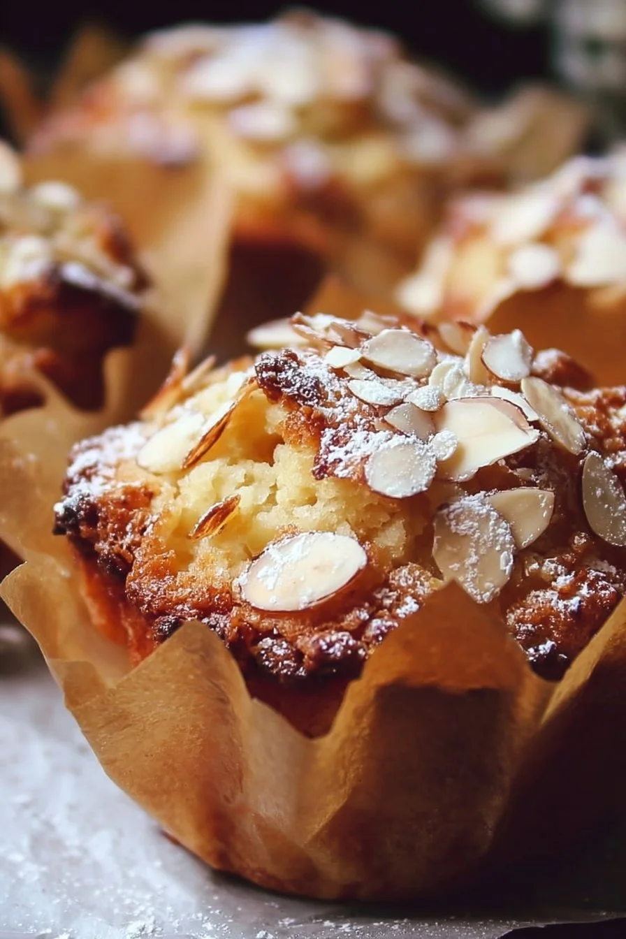 Freshly baked almond croissant muffins with a crispy top and almond filling