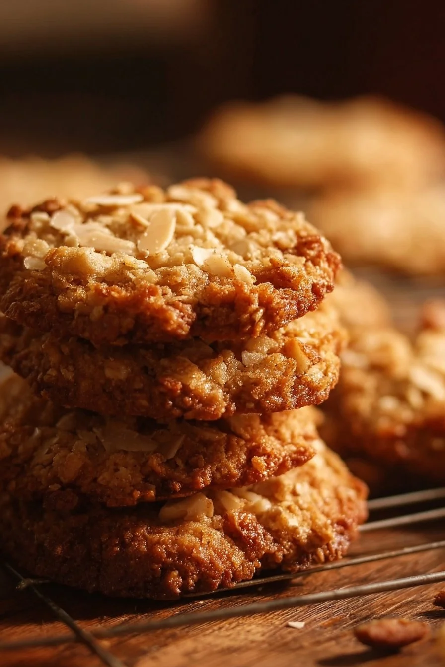 Freshly baked apple crisp cookies topped with oats and cinnamon