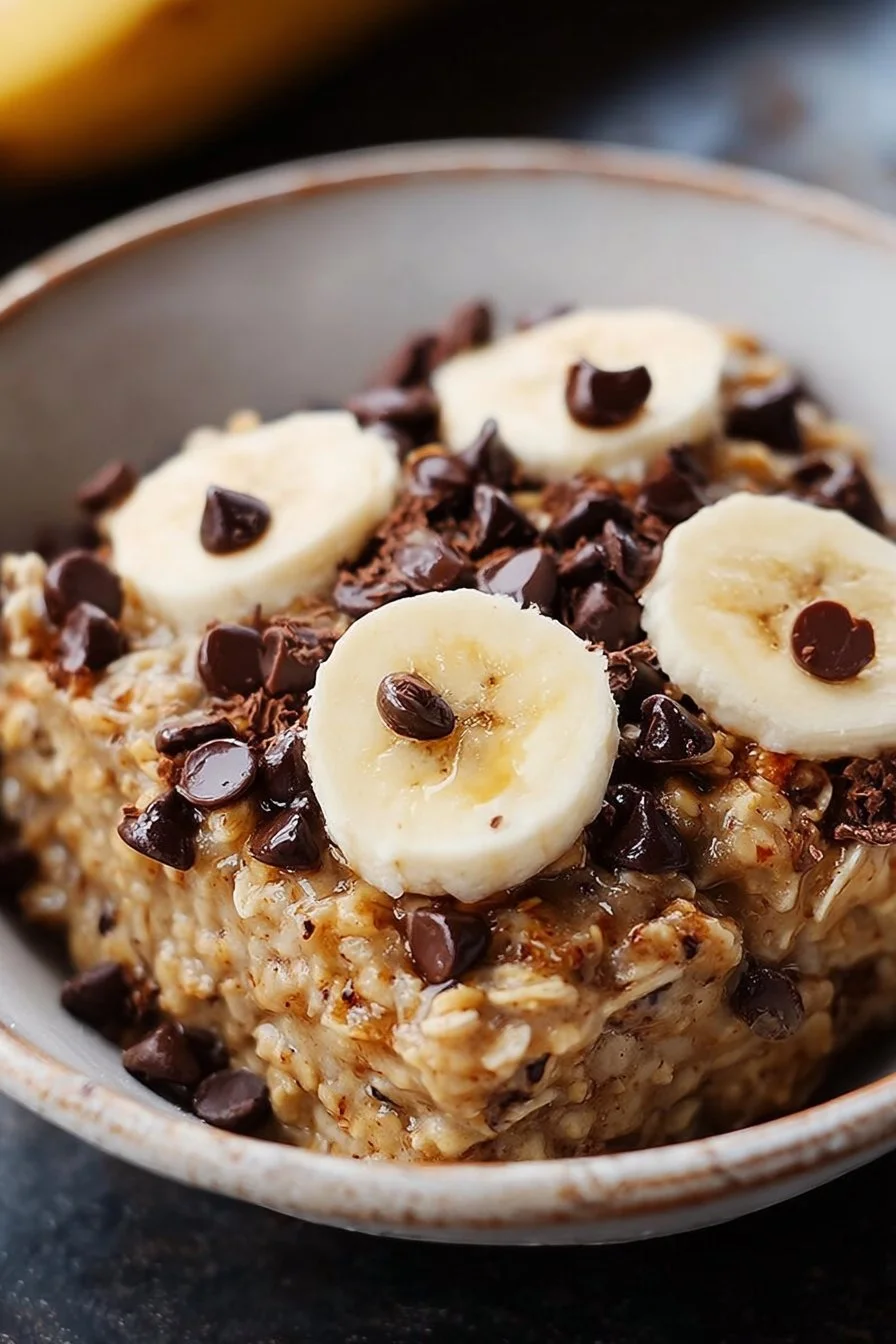 Baked Banana Chocolate Chip Oatmeal fresh out of the oven