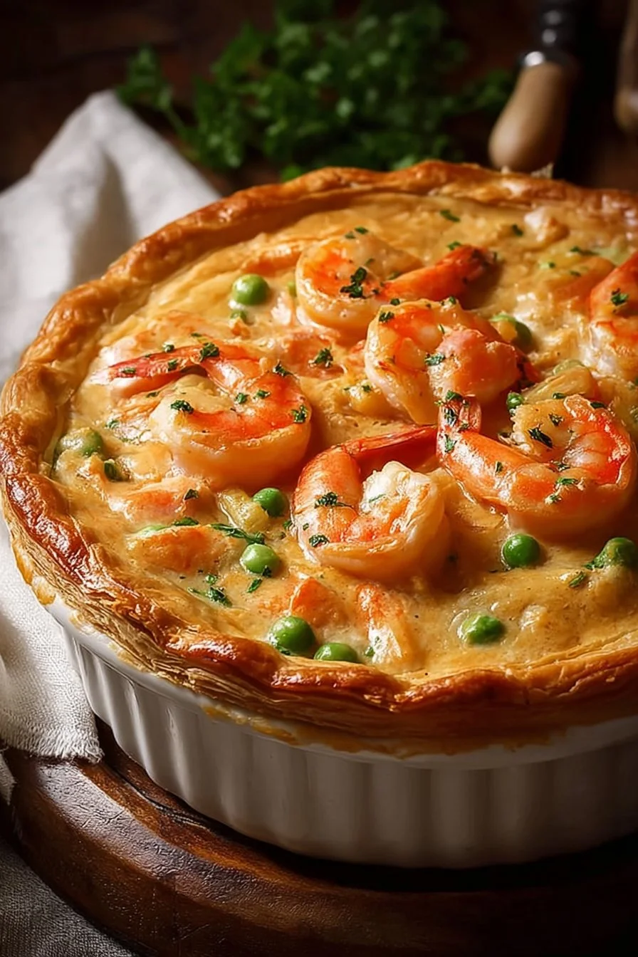 Delicious Cajun Seafood Pot Pie with a flaky crust and spicy filling