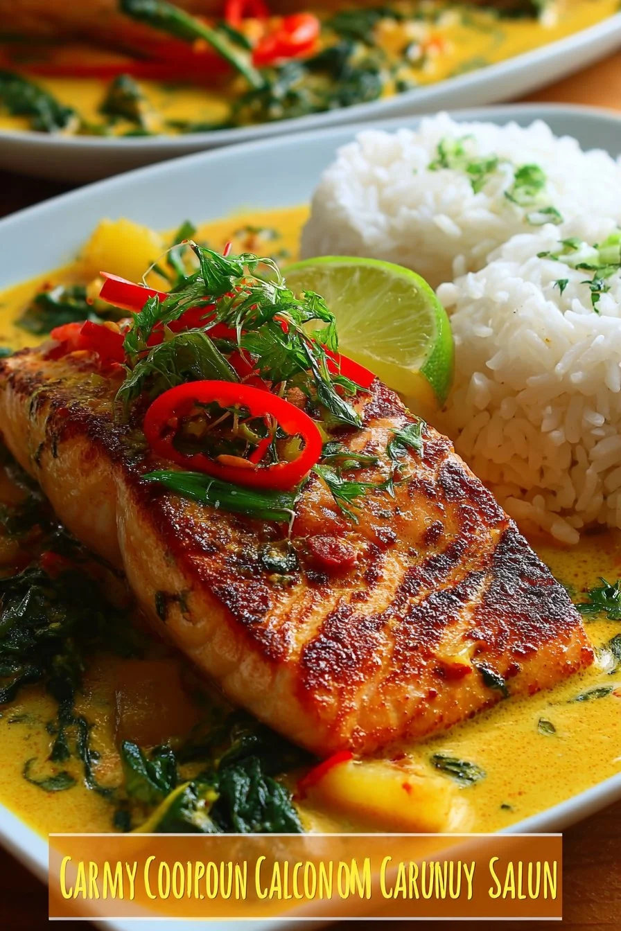 Delicious Caribbean Coconut Curry Salmon with vibrant spices and creamy coconut sauce.