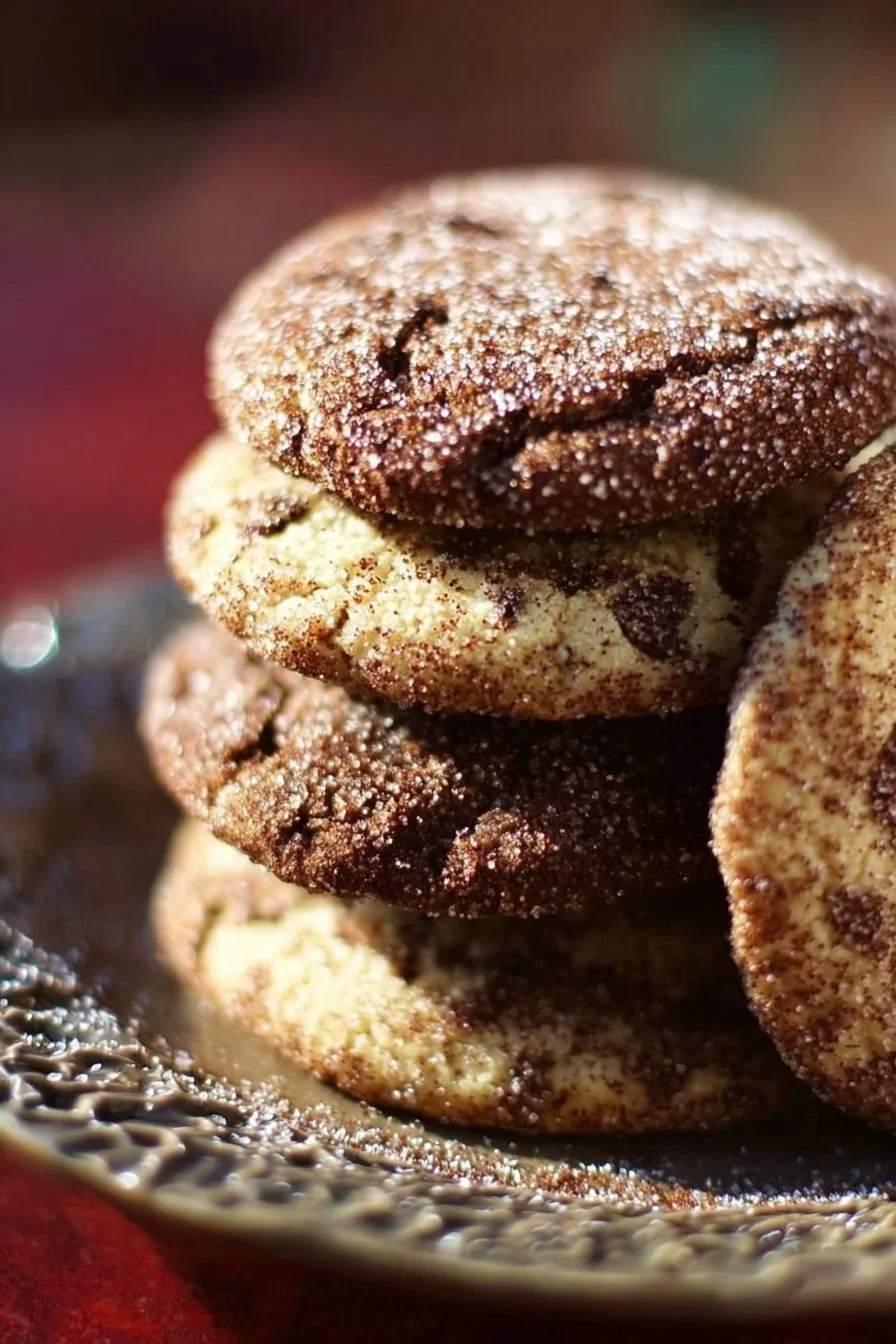 Chocolate-Cinnamon Cookies topped with sugar, perfect for a sweet treat.
