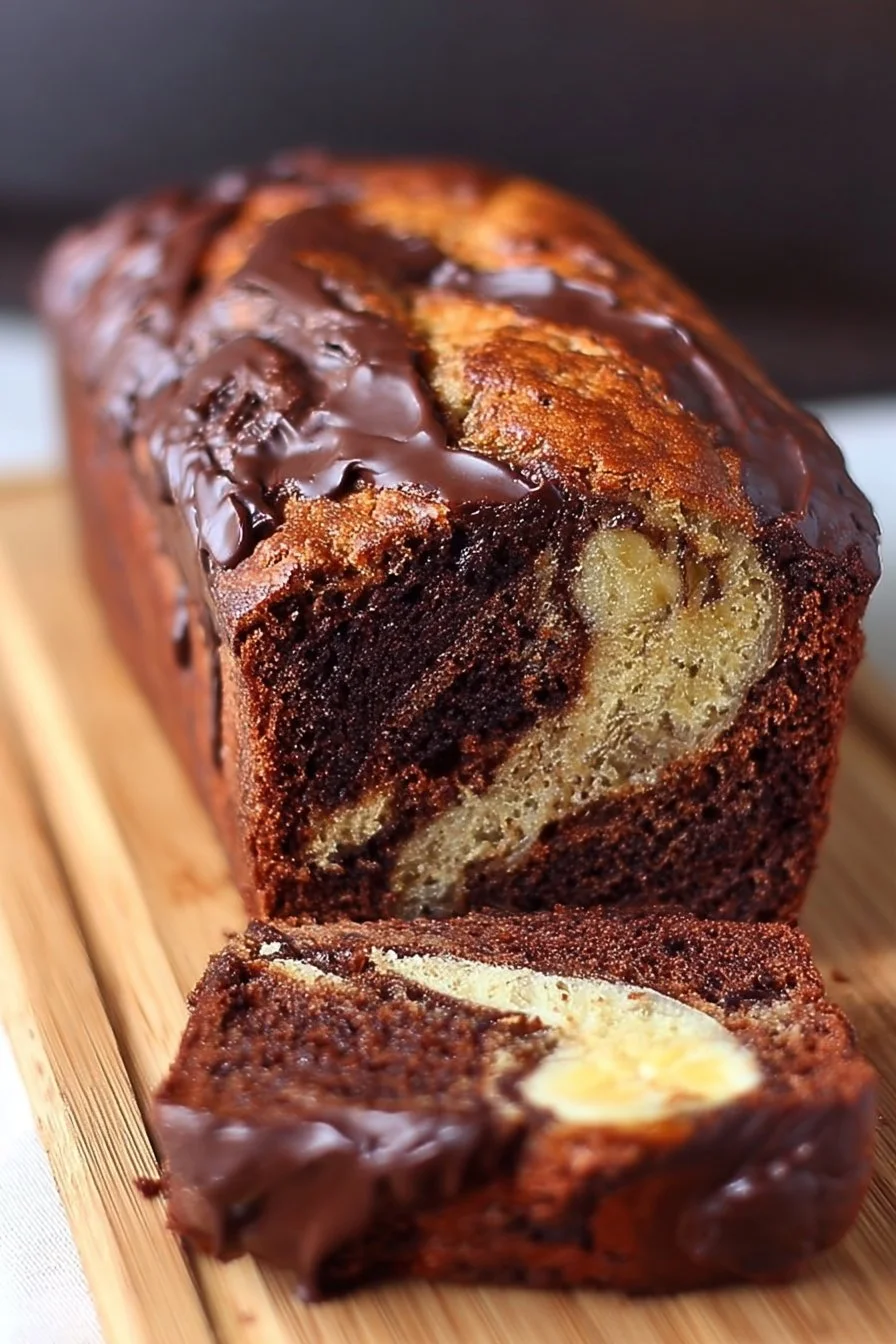 Chocolate Marble Banana Bread with swirls of chocolate and banana flavors