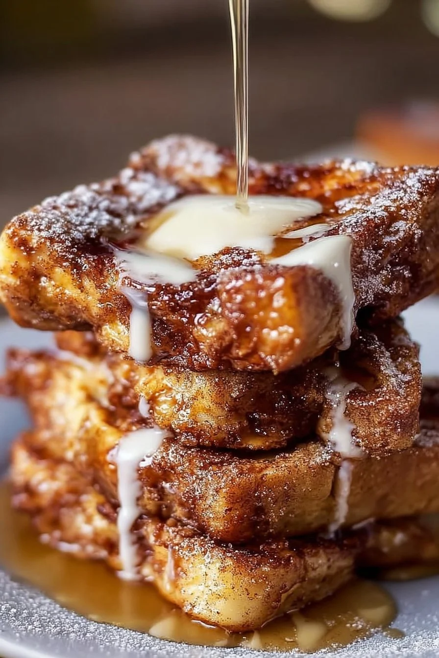 Delicious Cinnamon Roll French Toast Bites served on a plate