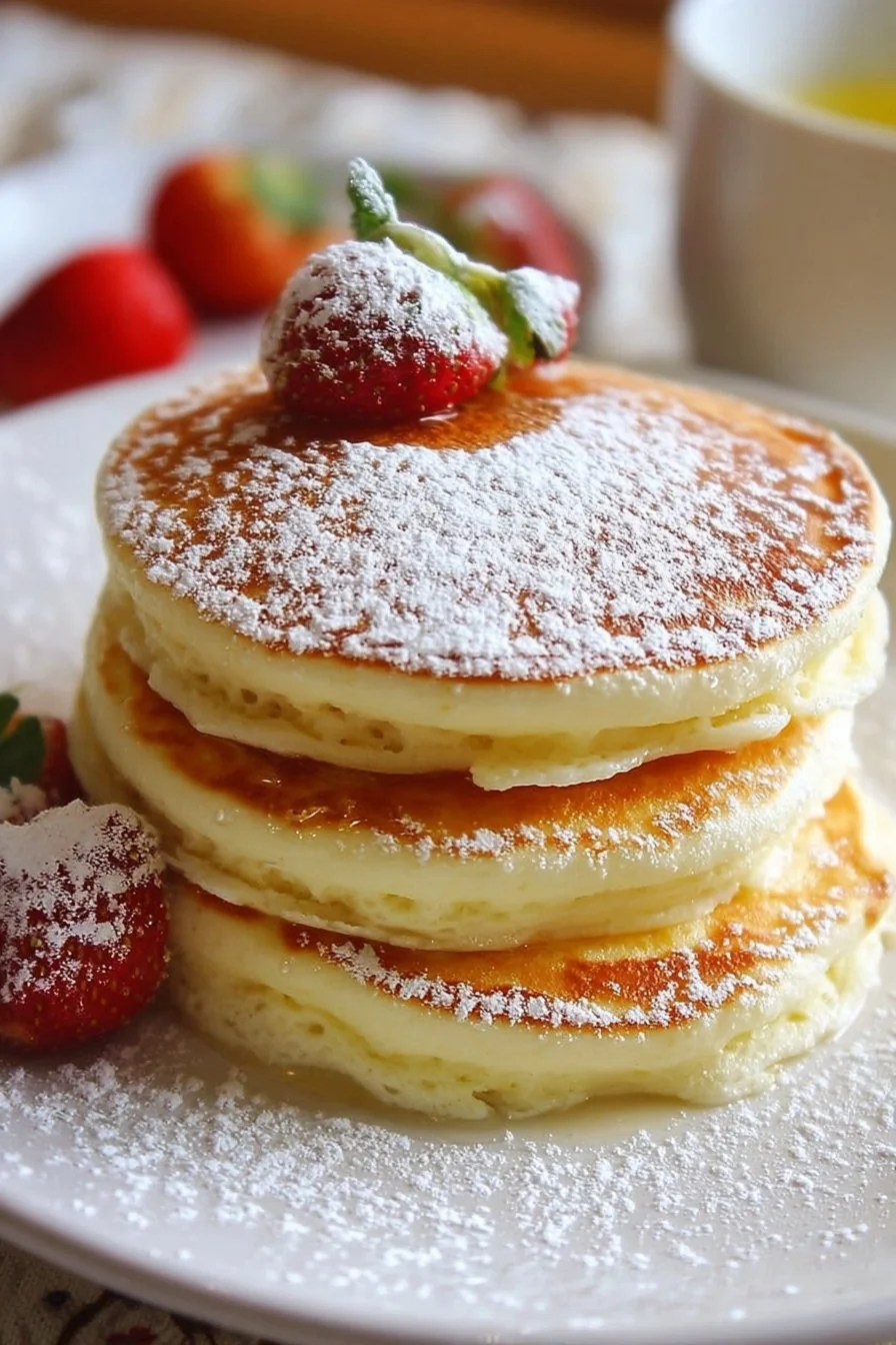 Delicious cloud-like lemon soufflé pancakes topped with fresh lemon zest