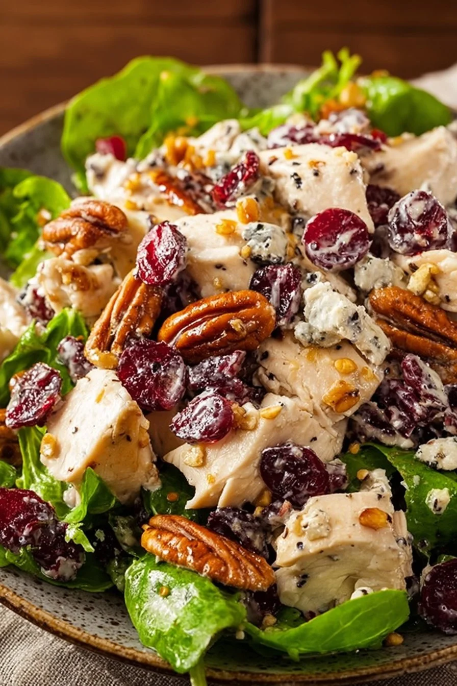Cranberry Pecan Chicken Salad with fresh ingredients in a bowl