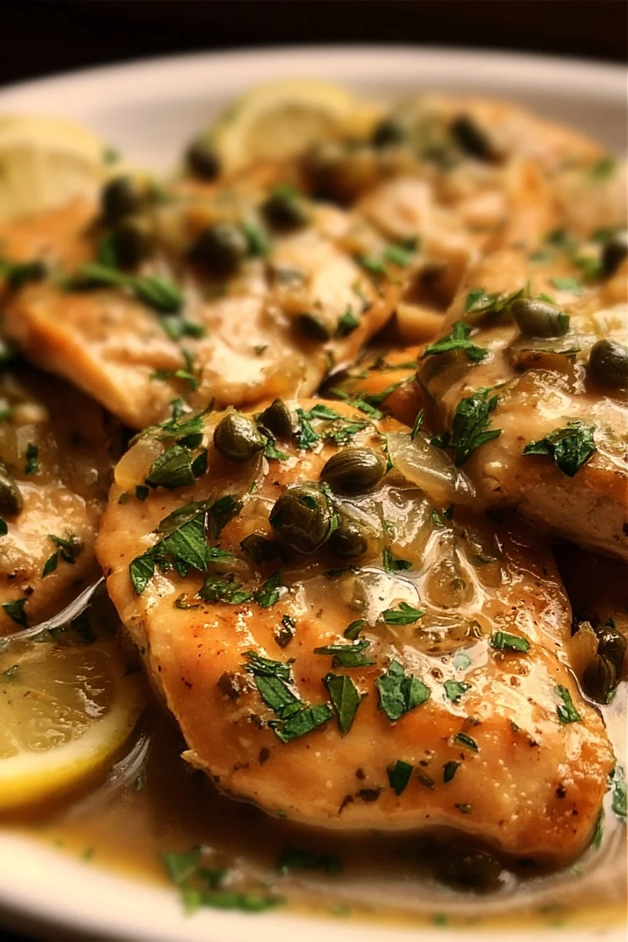 Crockpot Chicken Piccata served with lemon and capers