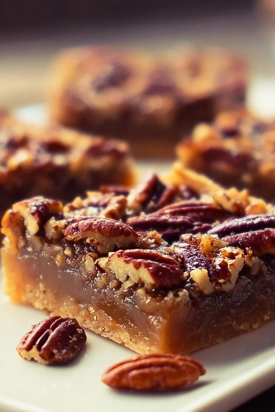 Easy pecan pie bars with a buttery crust and rich filling