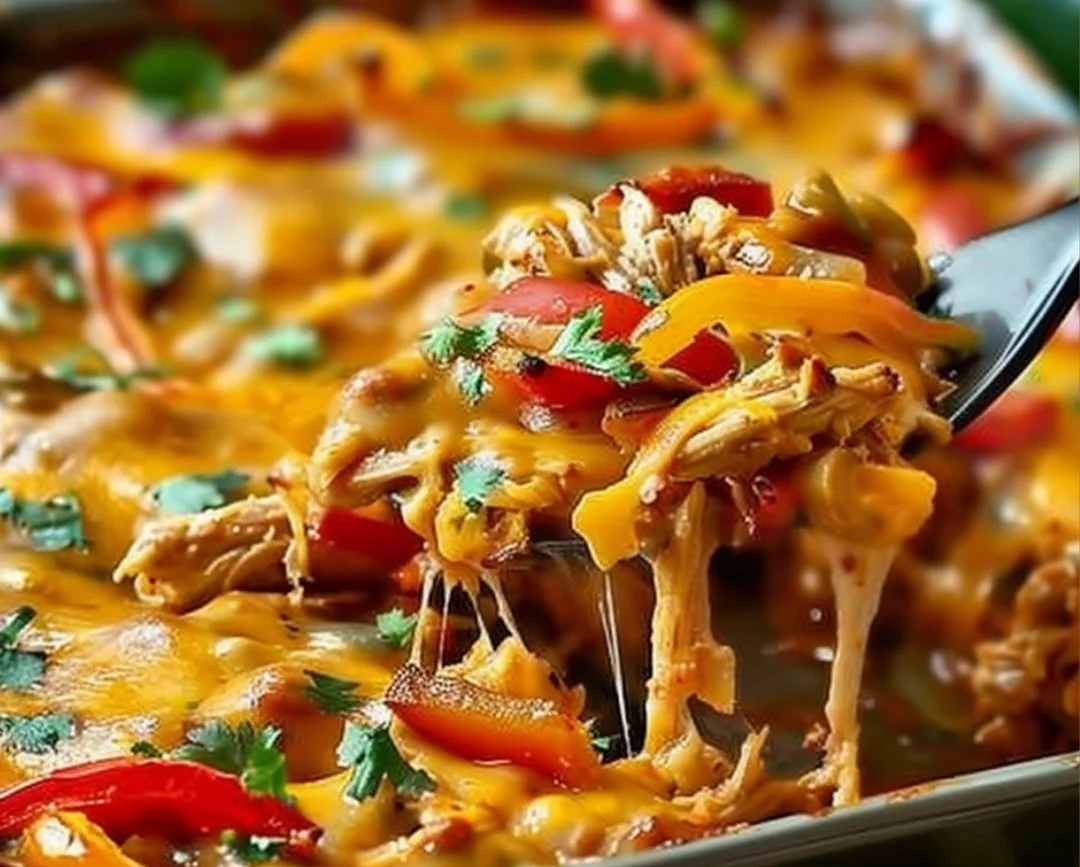 Delicious Fajita Chicken Casserole served in a colorful dish