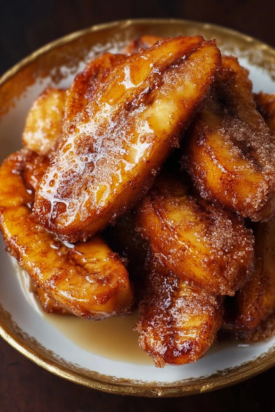 Delicious fried cinnamon bananas served on a plate