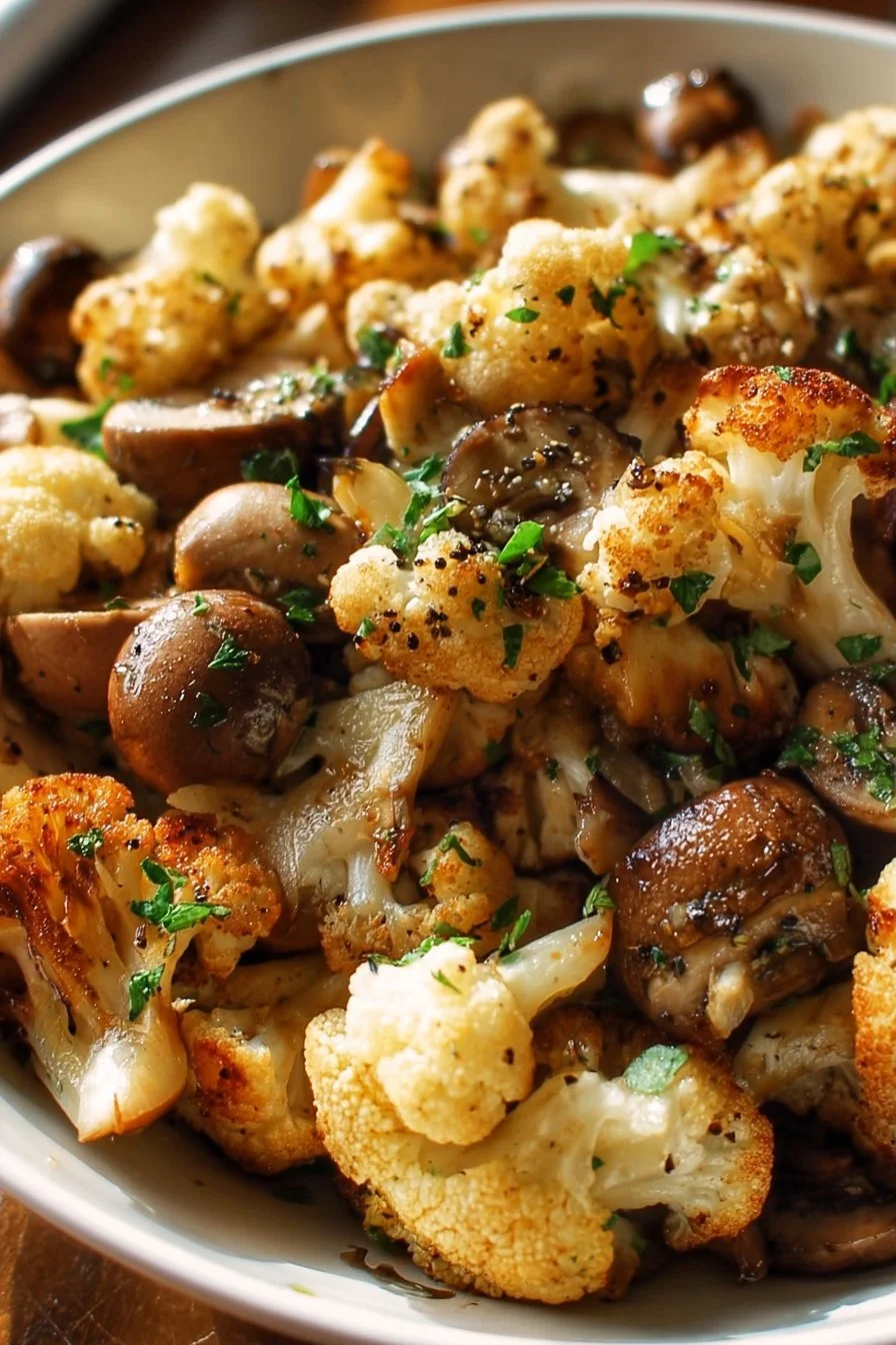 Delicious Garlic Cauliflower and Mushrooms sautéed to perfection