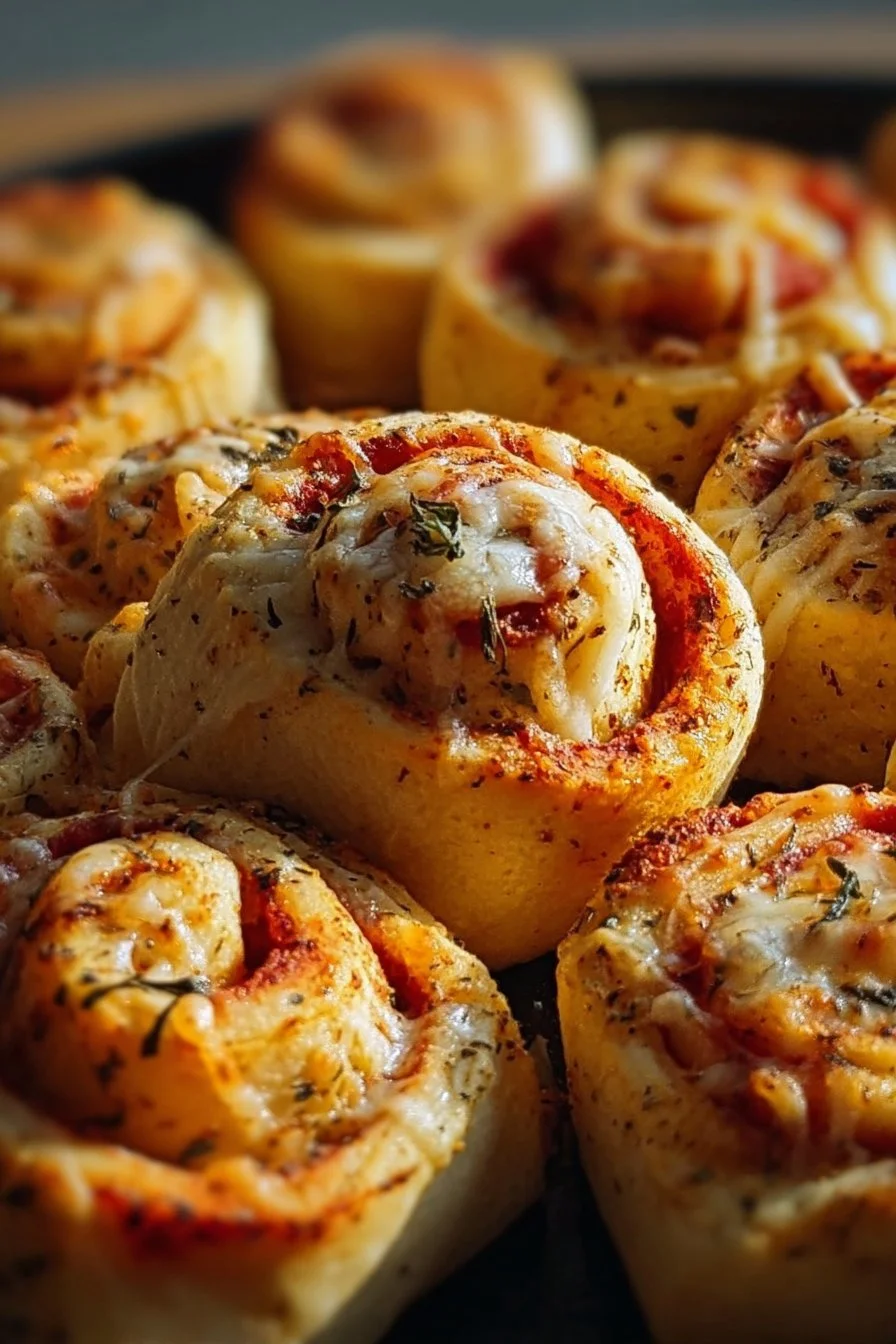 Plate of homemade pizza rolls ready to serve with dipping sauce