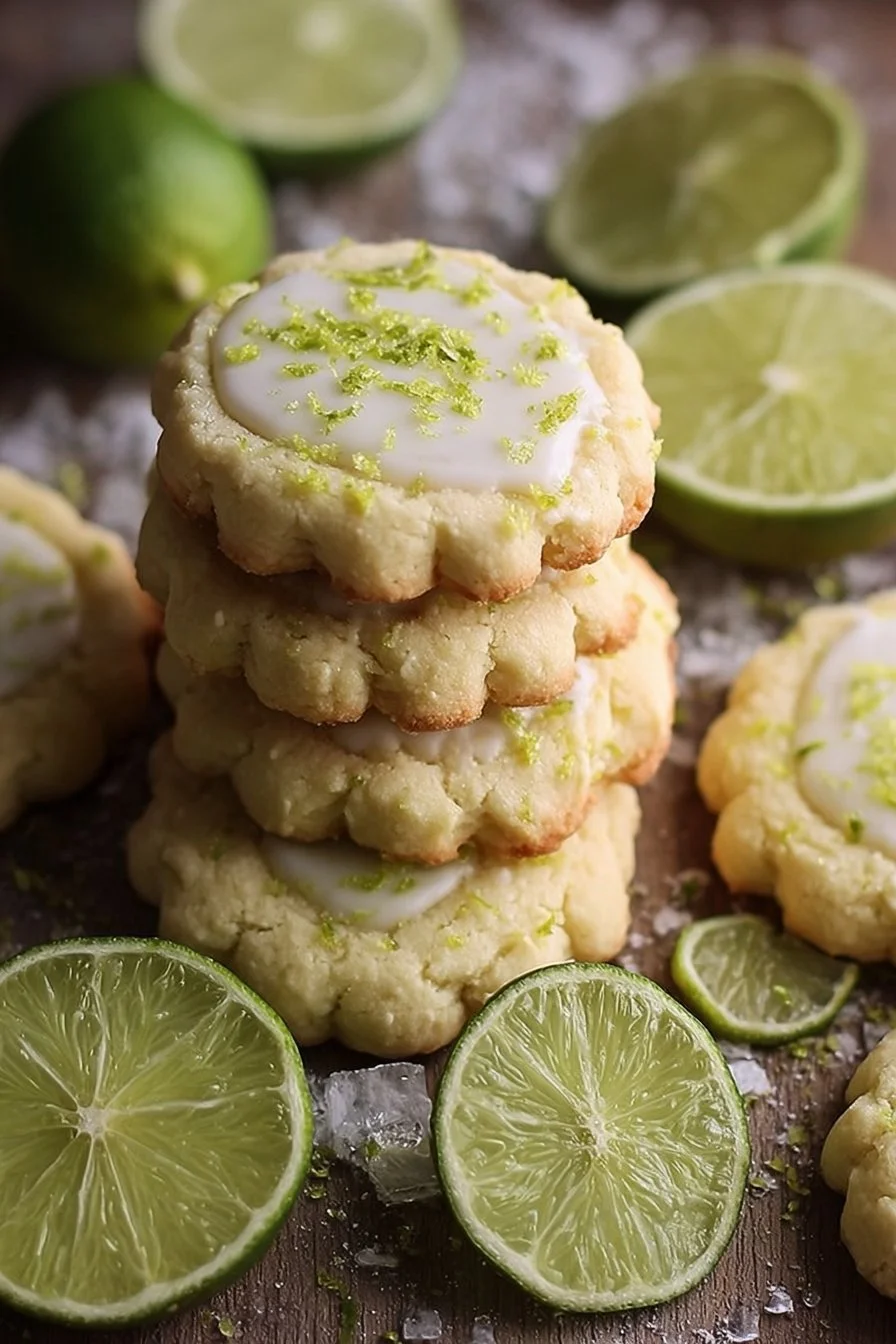 Plate of fresh key lime cookies with a lime wedge garnish