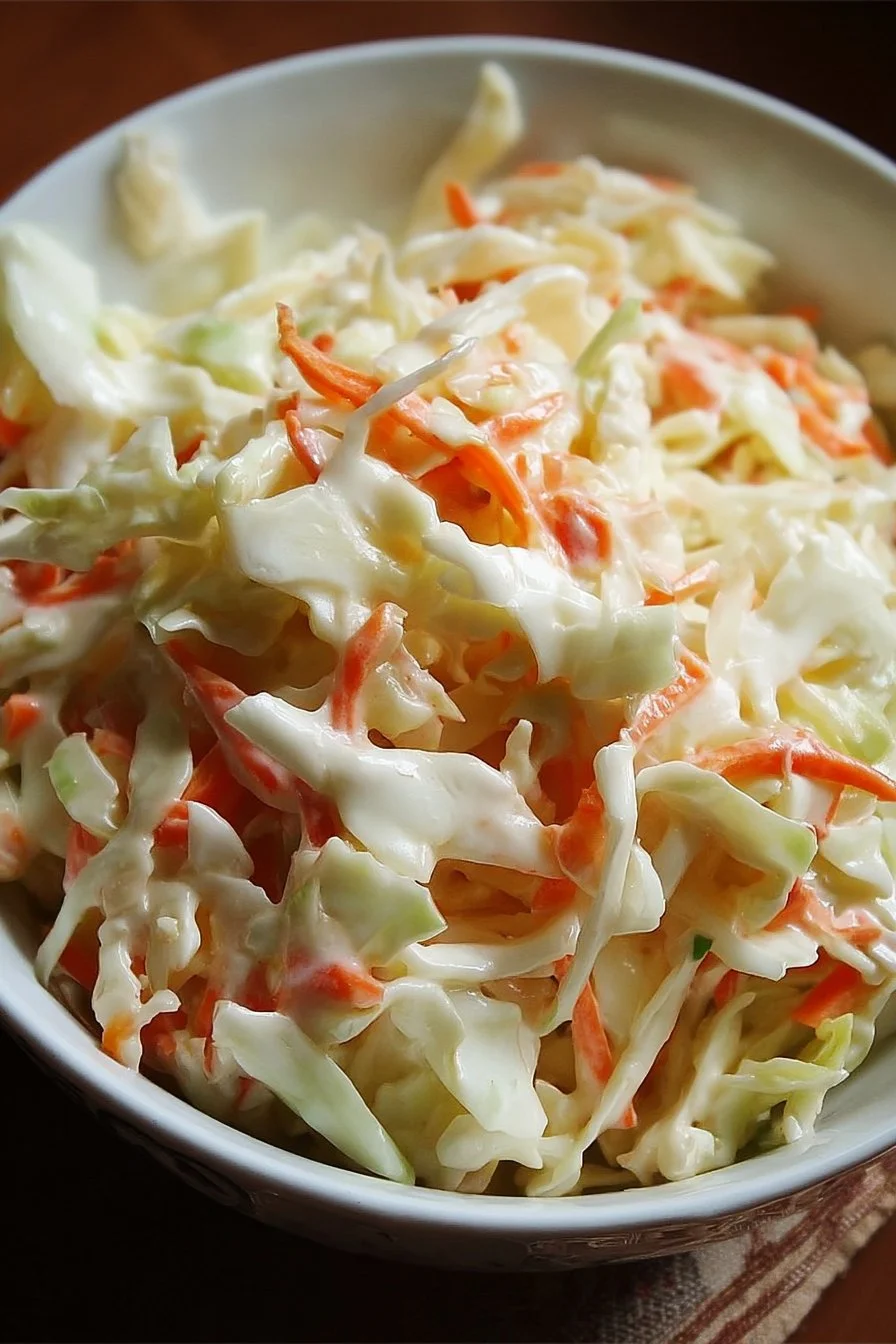 Bowl of KFC Coleslaw with fresh vegetables and creamy dressing