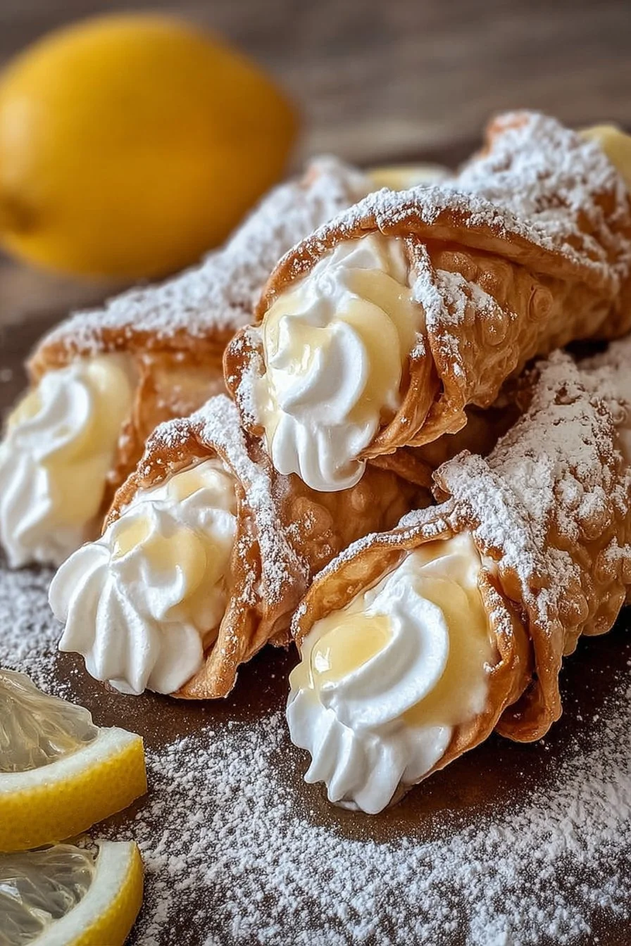 Lemon Meringue Pie Cannoli dessert on a white plate
