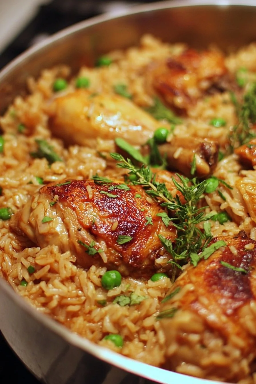 One Pot Chicken and Rice dish prepared with fresh ingredients