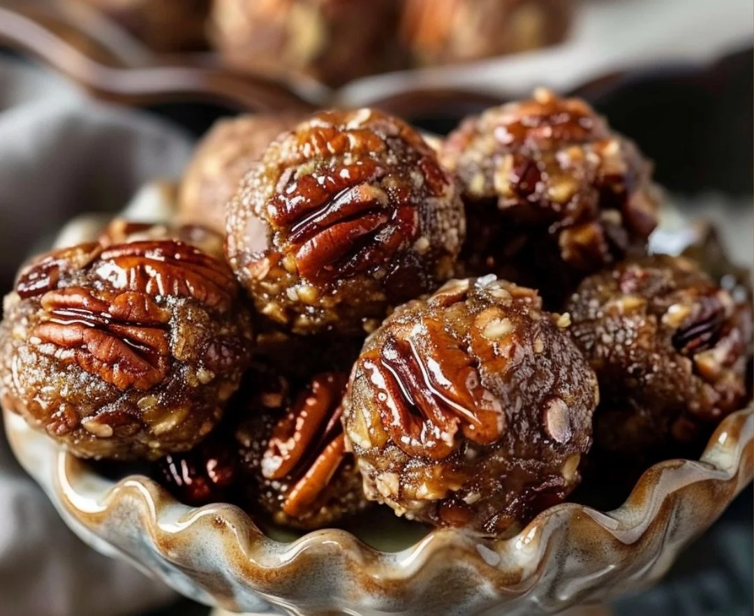 Delicious pecan pie balls served on a plate for dessert.