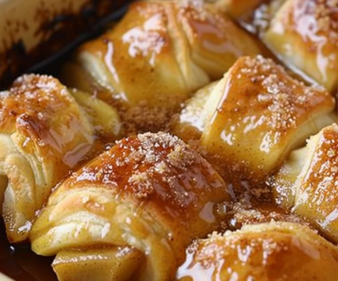 Delicious apple dumplings recipe from Pioneer Woman, served warm with a drizzle of caramel.