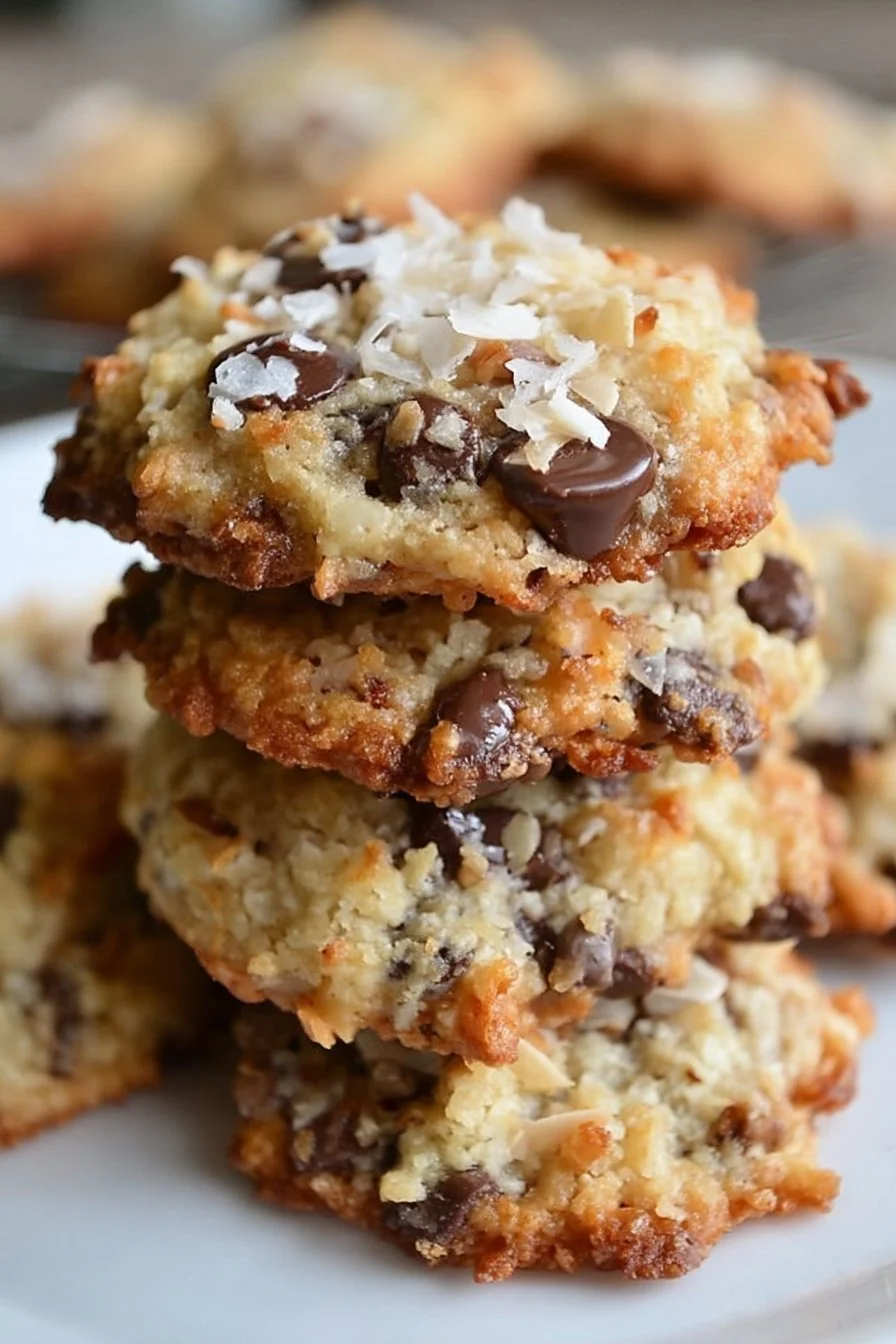 Small batch almond joy cookies topped with chocolate and coconut