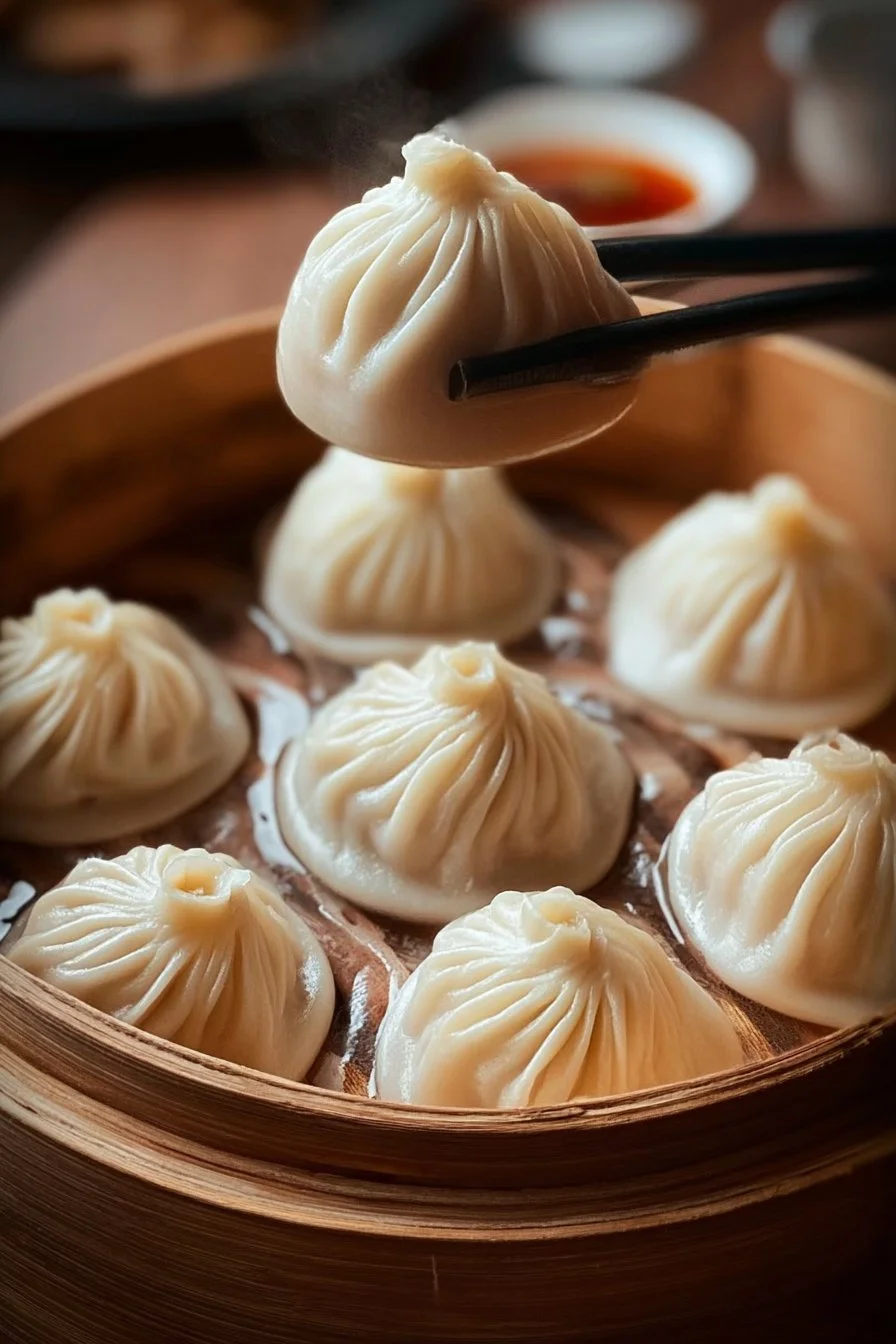 Delicious Soup Dumplings (Xiao Long Bao) ready to be served