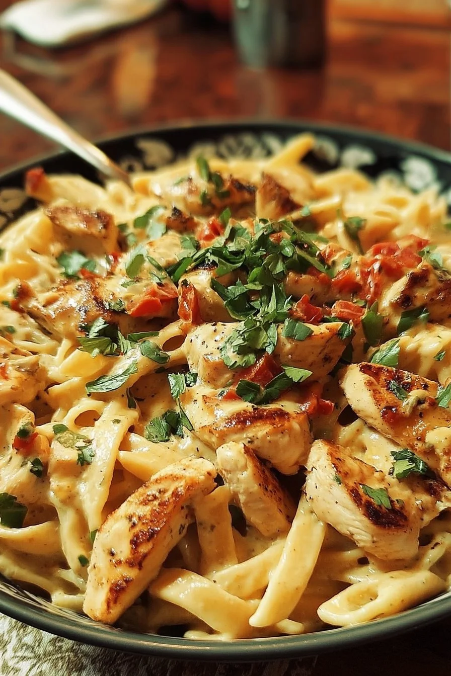 Delicious Southwest Chicken Alfredo served with herbs and spices