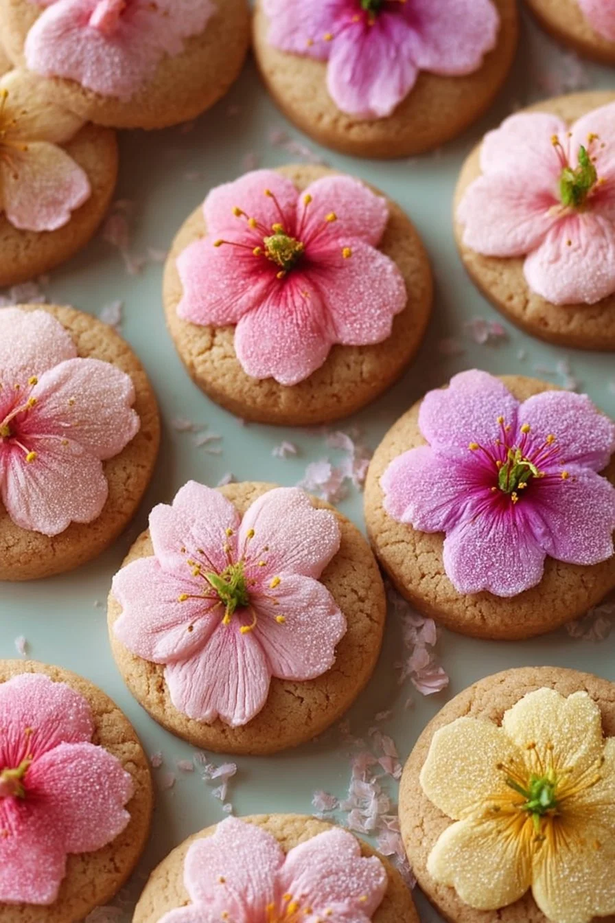 Spring Blossom Cookies with colorful flower designs on a plate