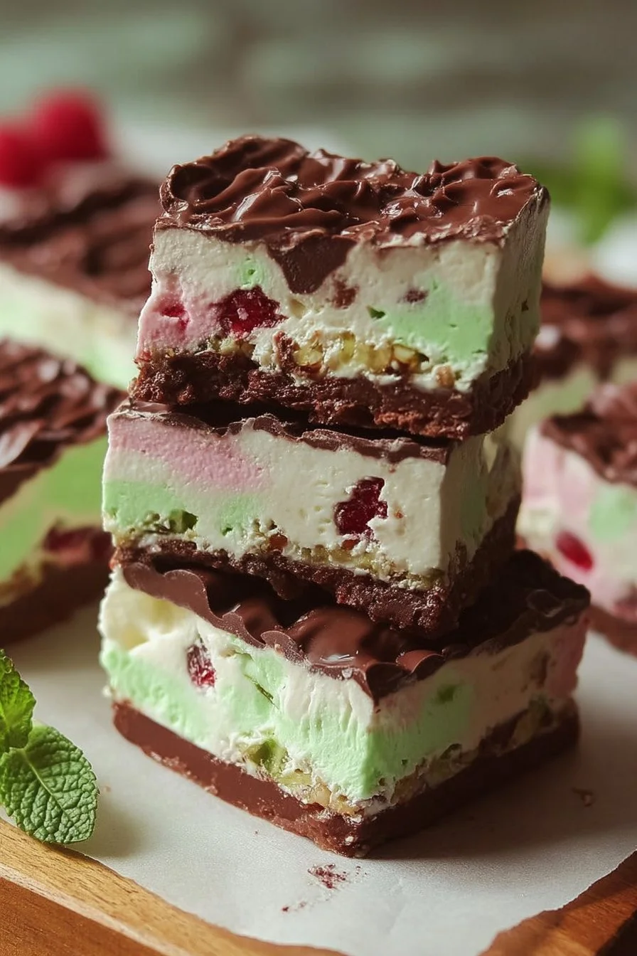 Delicious spumoni bars showcasing layers of colors and flavors for a refreshing dessert.