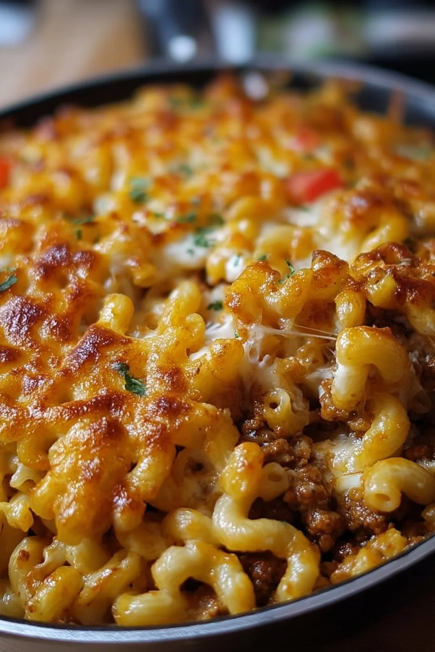 Creamy Taco Mac and Cheese topped with taco seasoning and cheese.