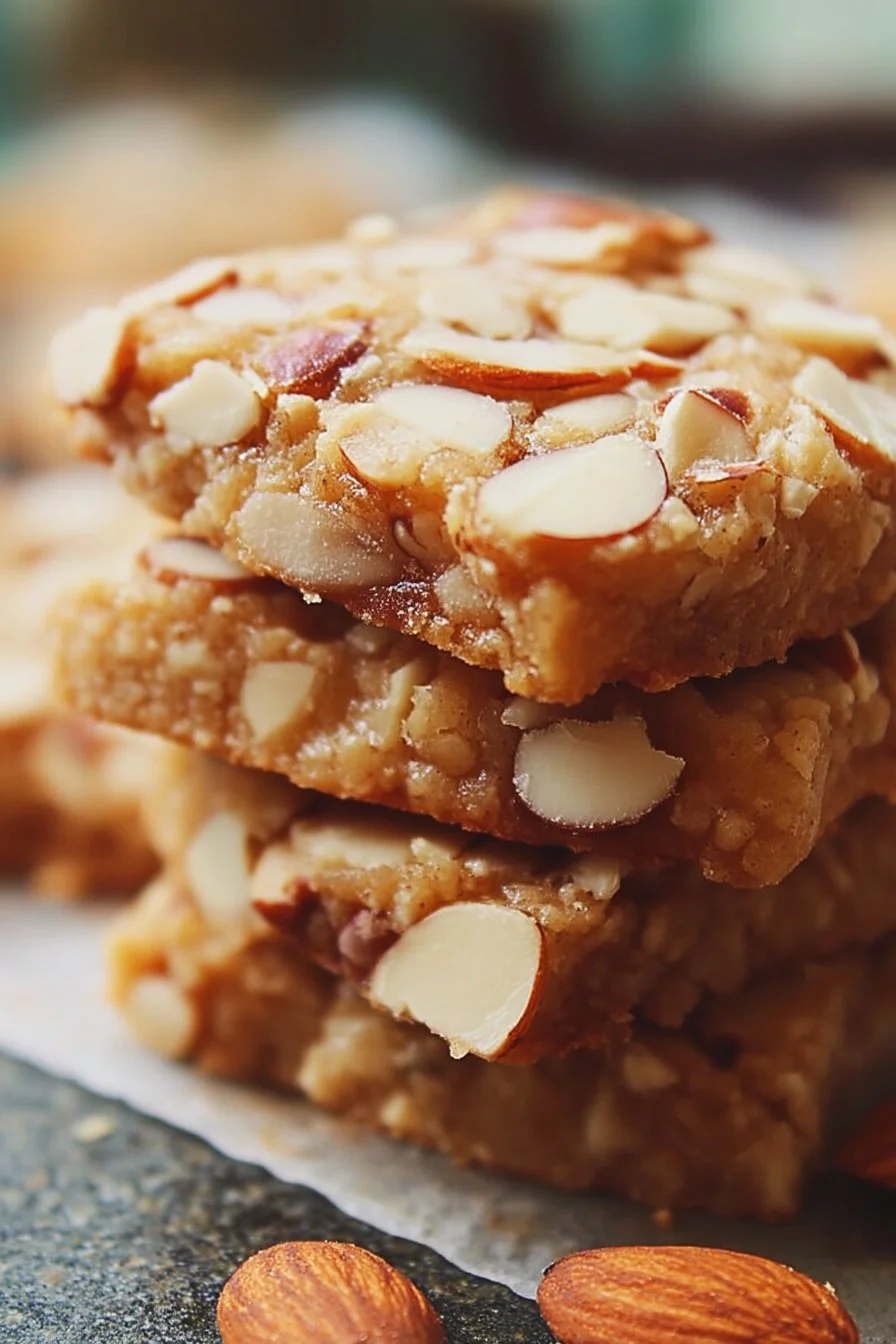 Delicious Triple Almond Cookies with almond slices and crumbs on a plate