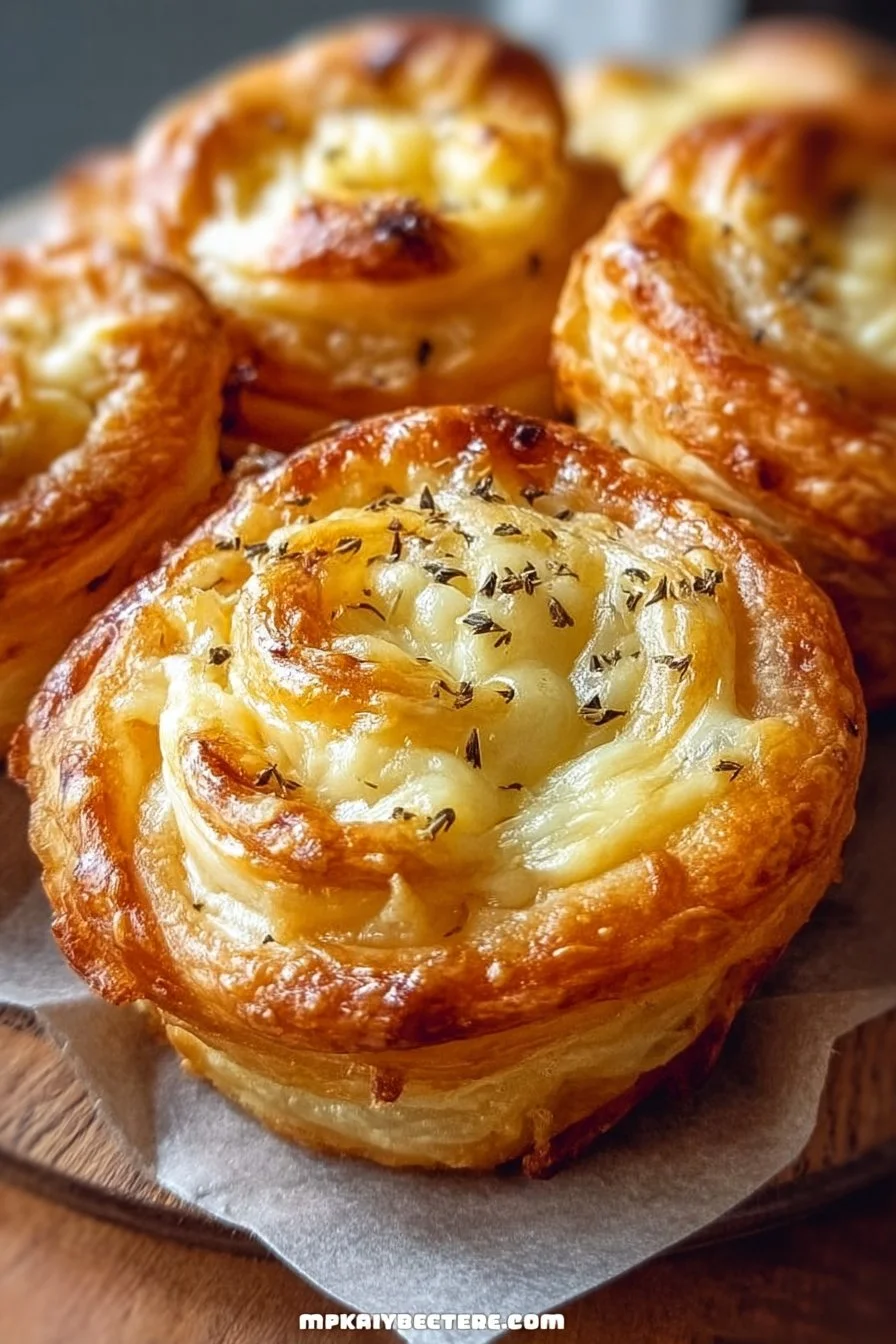 Delicious Cheesy Garlic Cruffin with golden flaky layers and cheesy filling