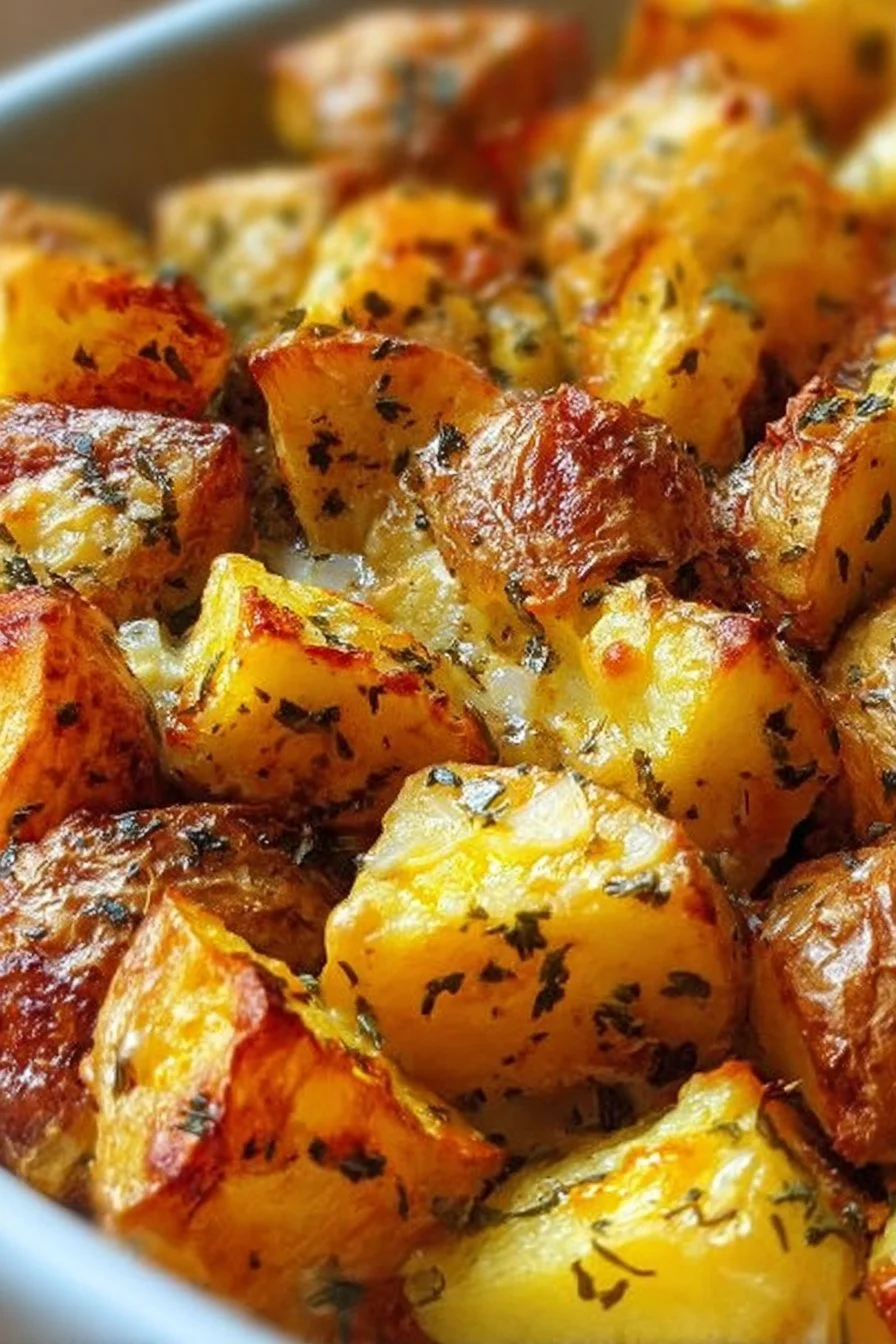Cheesy Ranch Oven Roasted Potatoes garnished and ready to serve.