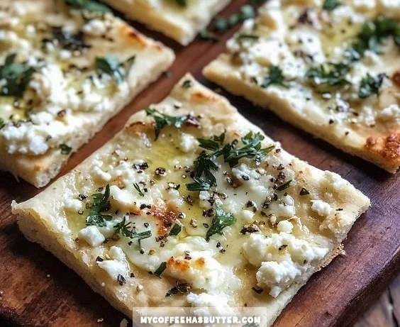 Delicious homemade cottage cheese flatbread on a wooden table