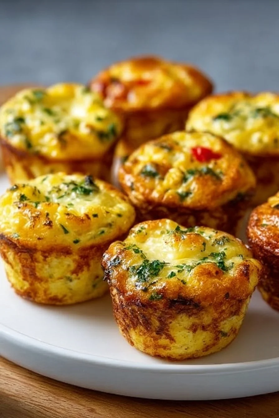 Plate of delicious cottage cheese egg bites topped with herbs