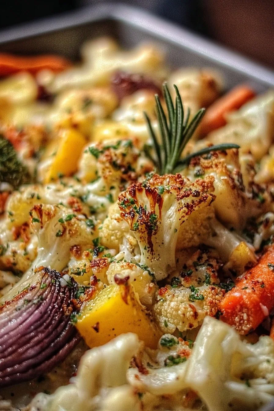 Delicious garlic herb roasted veggies served on a plate