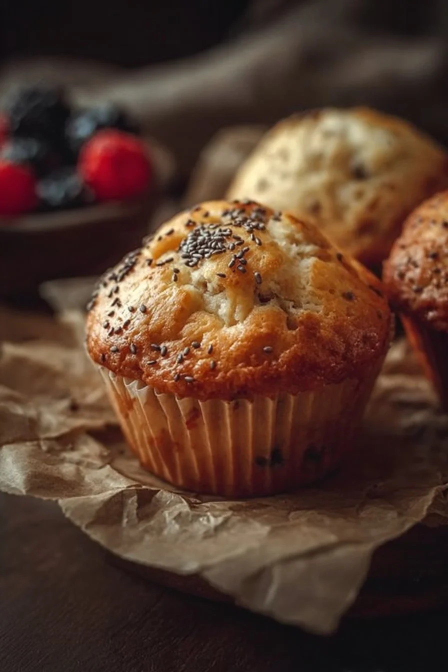 A variety of delicious homemade muffins on a wooden table.